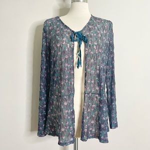 LOGO LORI GOLDSTEIN Floral Long Sleeve Open Front Sheer Cardigan Top
